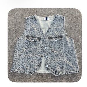 Leopard Pattern Denim Vest